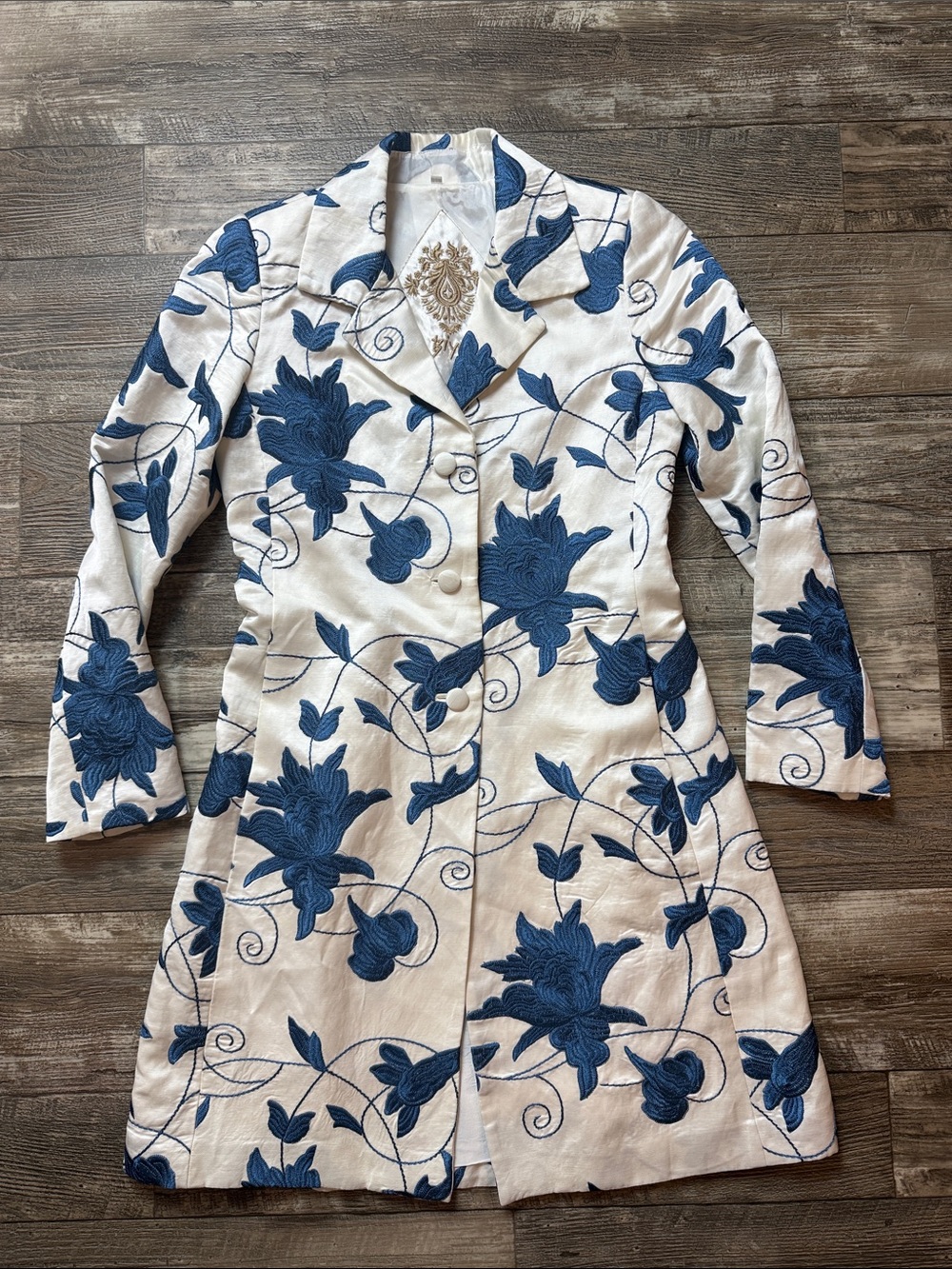🌟Vintage Biya by Johnny 🌟Was Embroidered Longline Trench Coat Jacket Floral